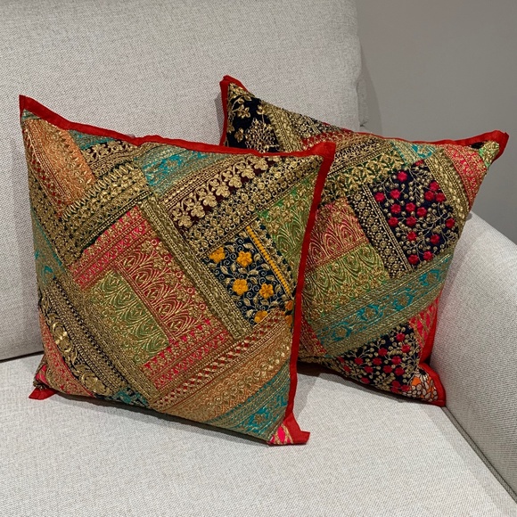 2 EXOTIC BREATHTAKING ETHNIC HOME DÉCOR SARI THROW ACCENT PILLOW CUSHION COVER - Picture 3 of 13